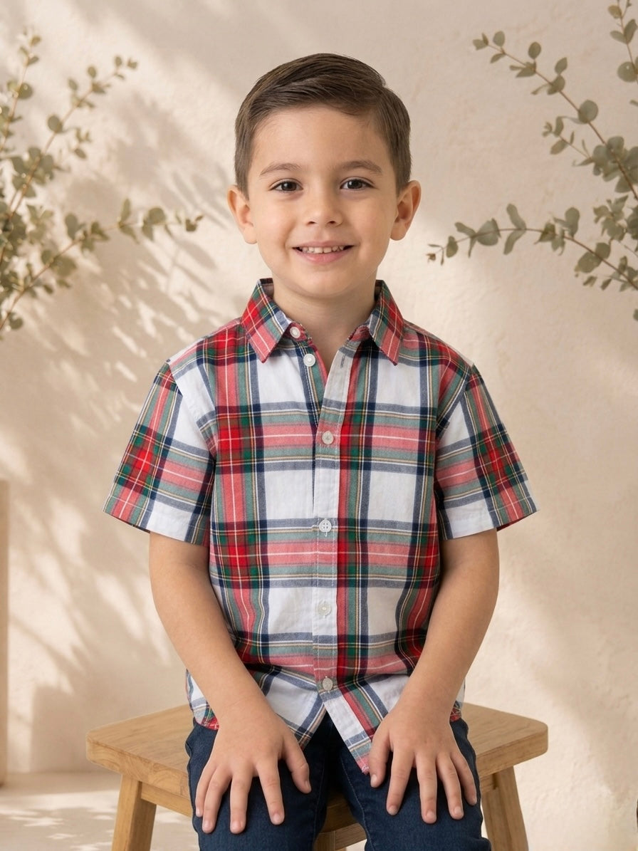 Camisa de botones cuadros manga corta