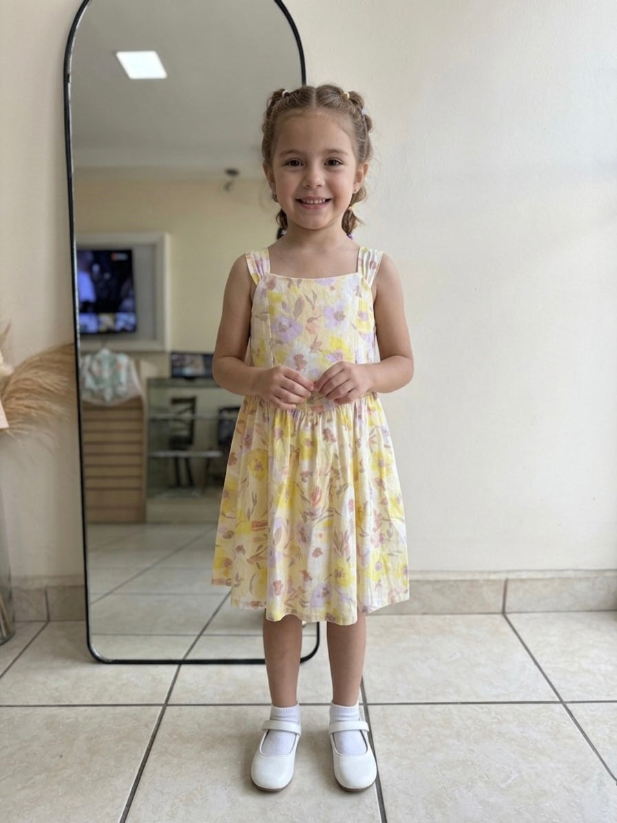 Vestido de flores de lino