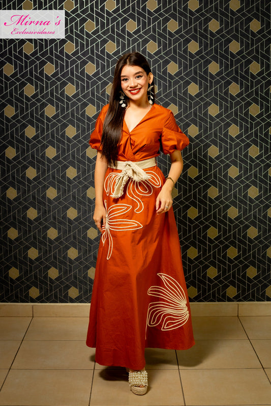 Vestido Maxi Terracota Floral
