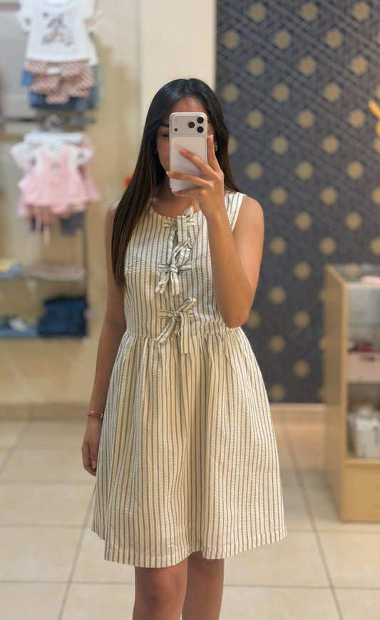VESTIDO CORTO de Lino Rayas con Lazos