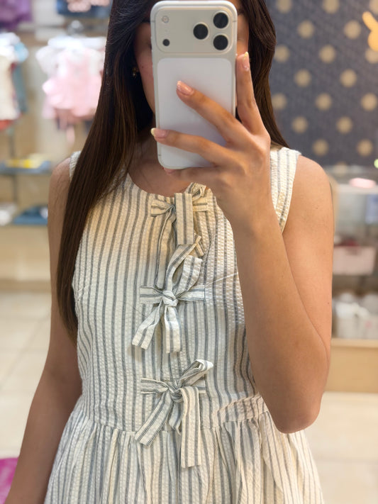 VESTIDO CORTO de Lino Rayas con Lazos