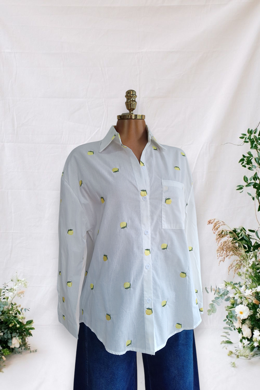 CAMISA MANGA LARGABLANCA CON BORDADO DE LIMONES