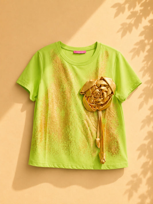 CAMISA VERDE DE ROSA DORADA