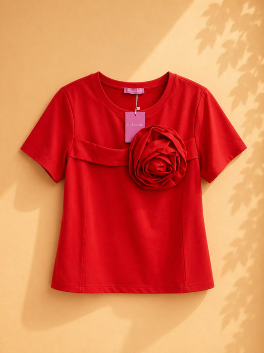 CAMISA ROJA CON ROSA DE TELA SATIN