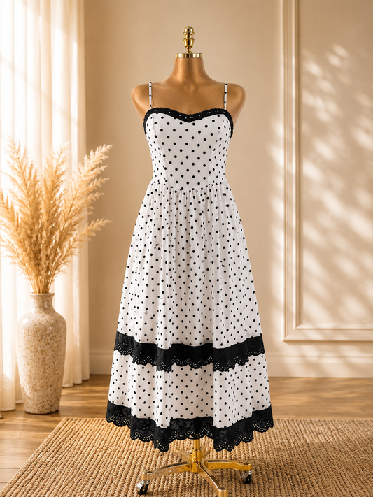 VESTIDO BLANCO DE POUNTOS NEGROS DE TIRANTES