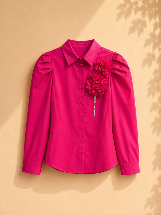 CAMISA FUCSIA CON ROSAS DEL MISMO COLOR