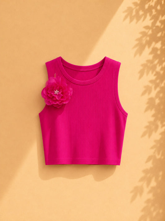 CAMISA SIN MANGAS ROSADAS CON FLOR PEQUEÑA AL LADO DERECHO MERMAID