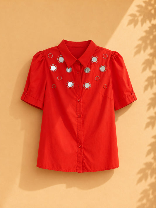 CAMISA NARANJA DE ESPEJITOS Y DE BOTONES