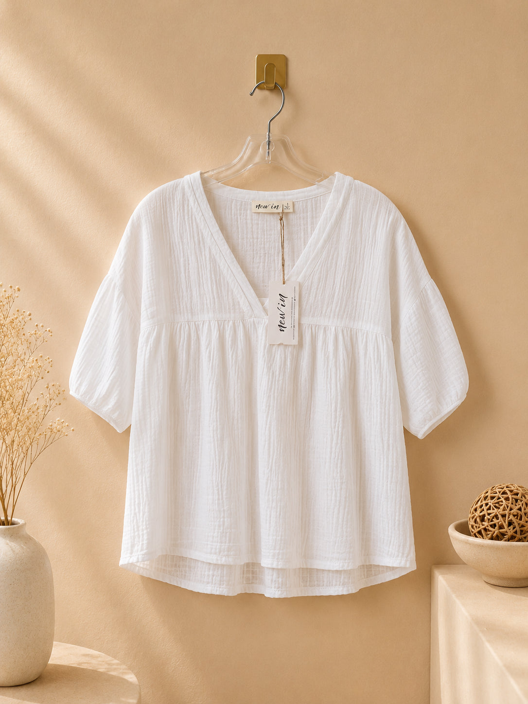CAMISA BLANCA ANCHA CUELLO COTE EN V