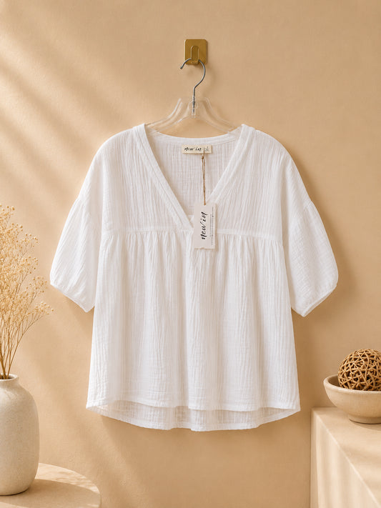 CAMISA BLANCA ANCHA CUELLO COTE EN V