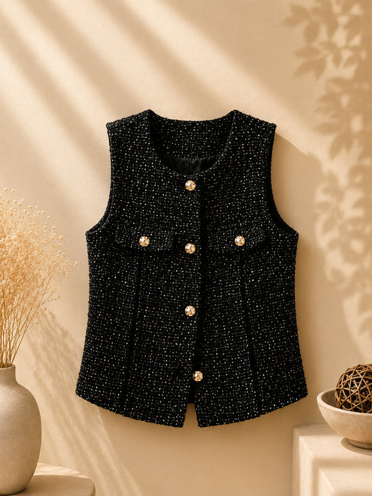 Camisa brillante negra sin mangas
