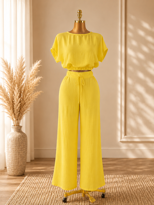 TRAJE AMARILLO DE CAMISA NOMAL CON ELASTICO EN LA CINTURA