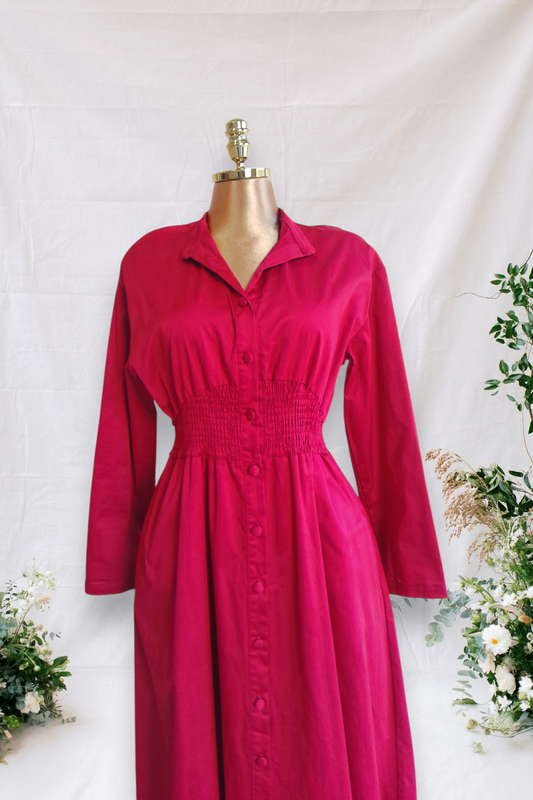 VESTIDO DE MANGA LARGA ROJO CON CINTURA DE ELASTICO 1565