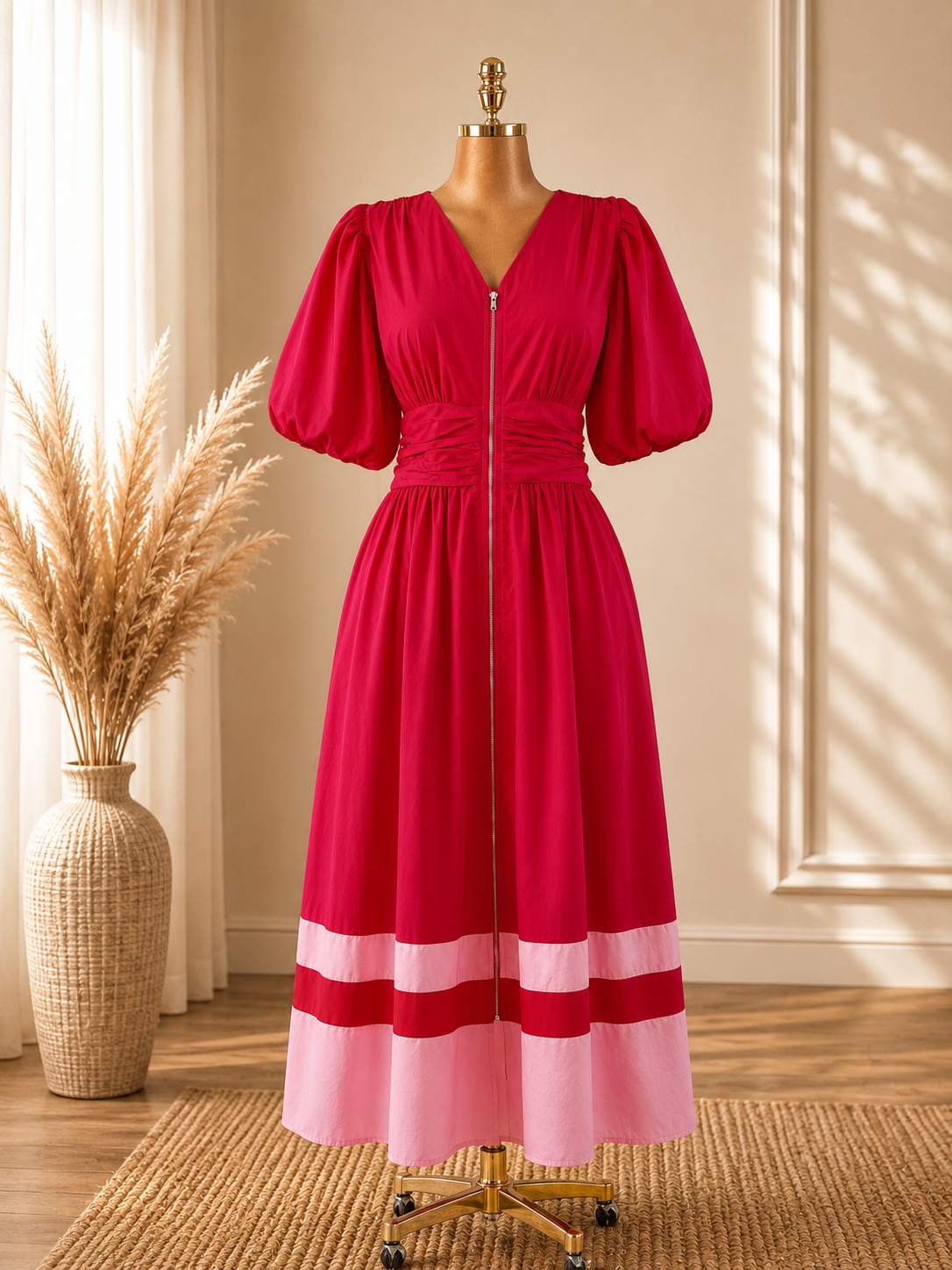 VESTIDO ROJO CON PARTDE DE ABAJO ROSADA