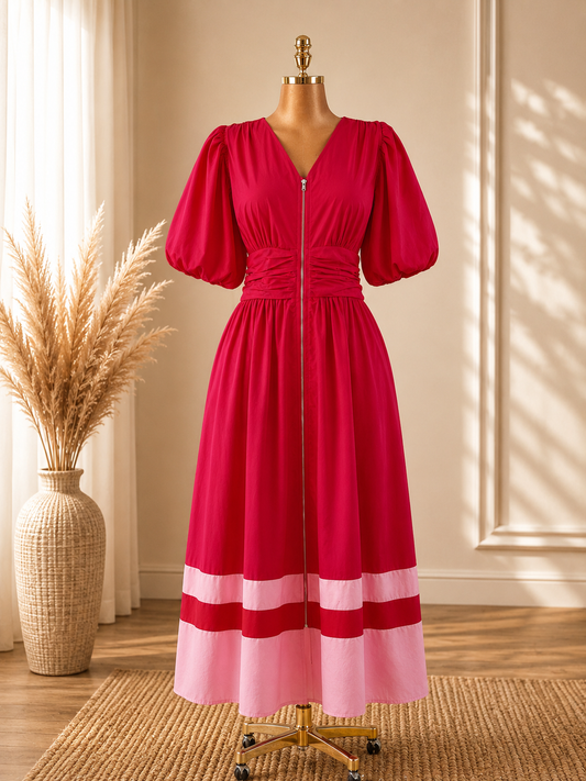 VESTIDO ROJO CON PARTDE DE ABAJO ROSADA