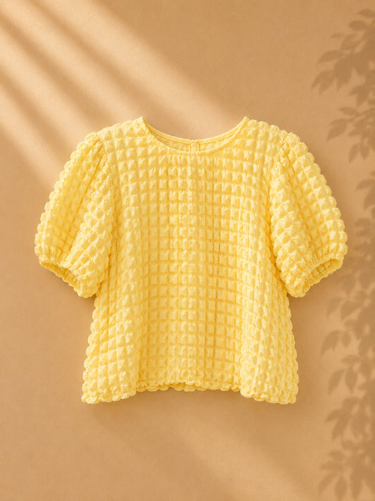 CAMISA AMARILLA DE TELA QUE ESTIRA DE CUADROS QUE ESTIRAN