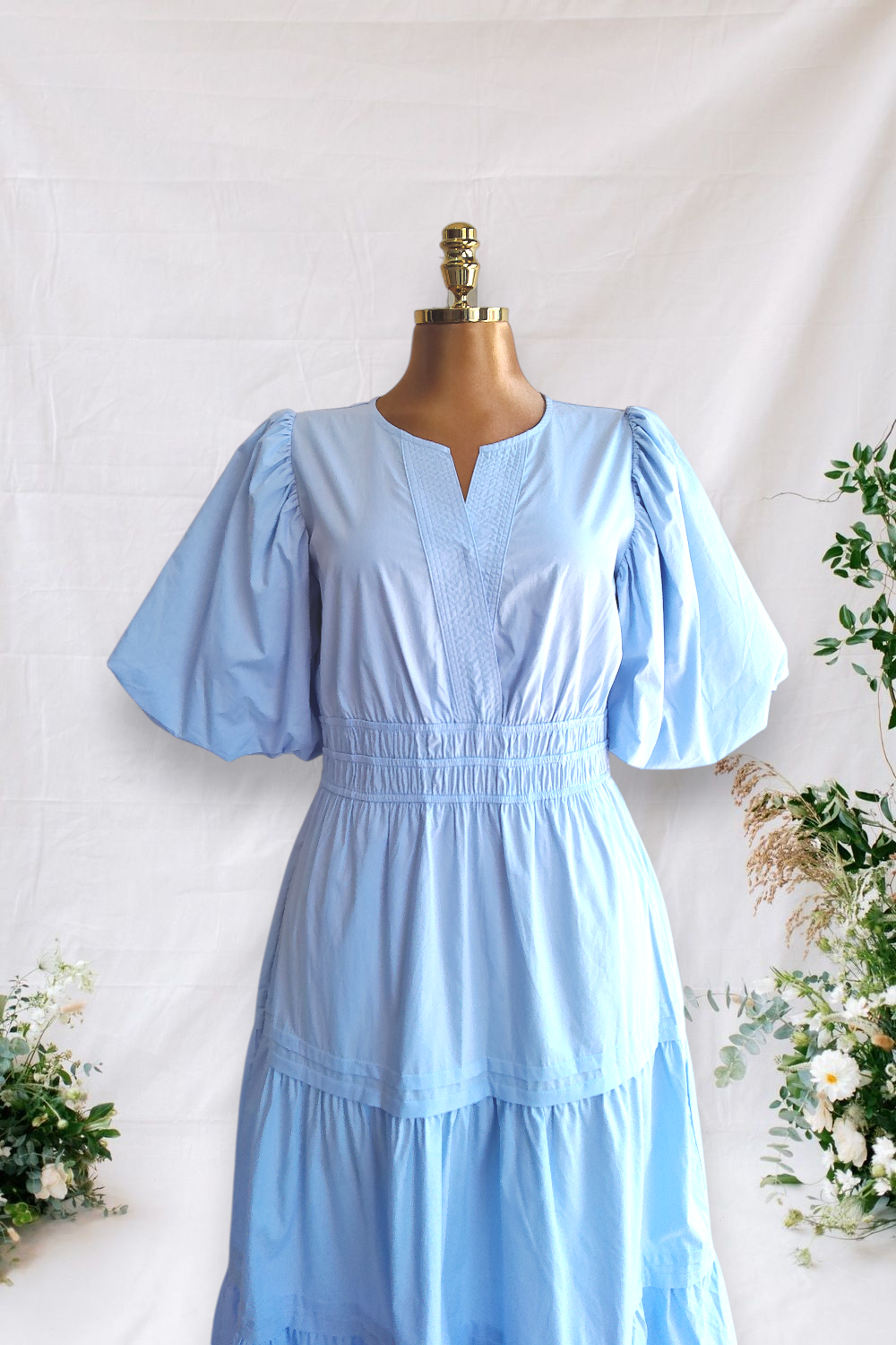 VESTIDO CELESTE MANGAS BONBACHAS