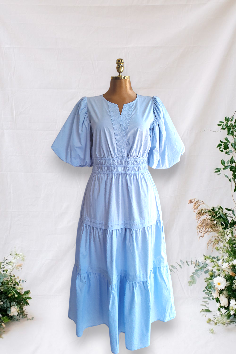 VESTIDO CELESTE MANGAS BONBACHAS
