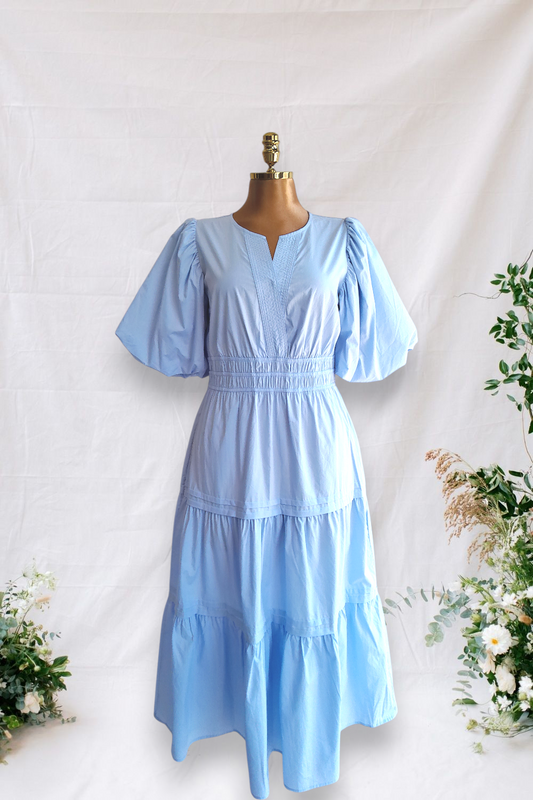 VESTIDO CELESTE MANGAS BONBACHAS