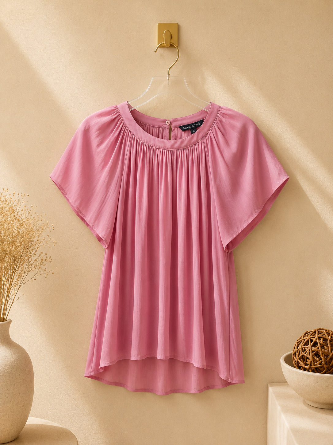 CAMISA ROSADA SATINADA CARRUGADA