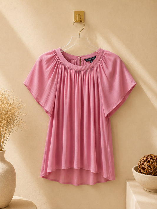CAMISA ROSADA SATINADA CARRUGADA