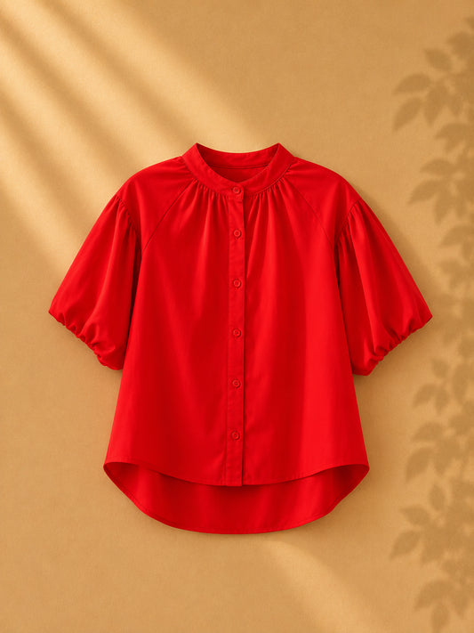 CAMISA ROJA DE BOTONES Y MANGAS BONBACHAS