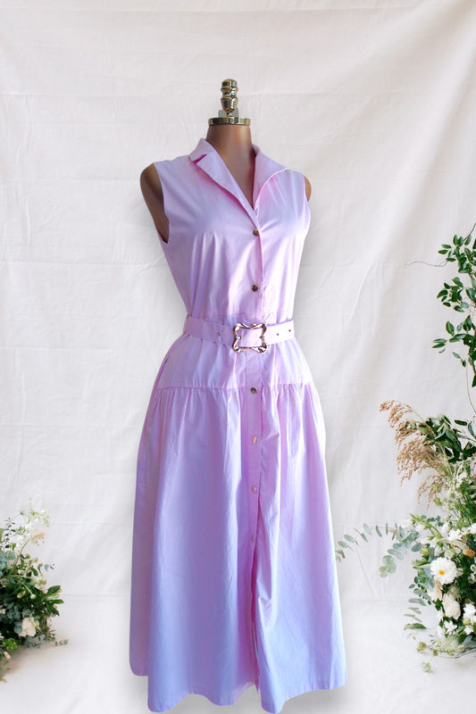 VESTIDO ROSADO DE CINTURON Y BOTONES SIN MANGAS