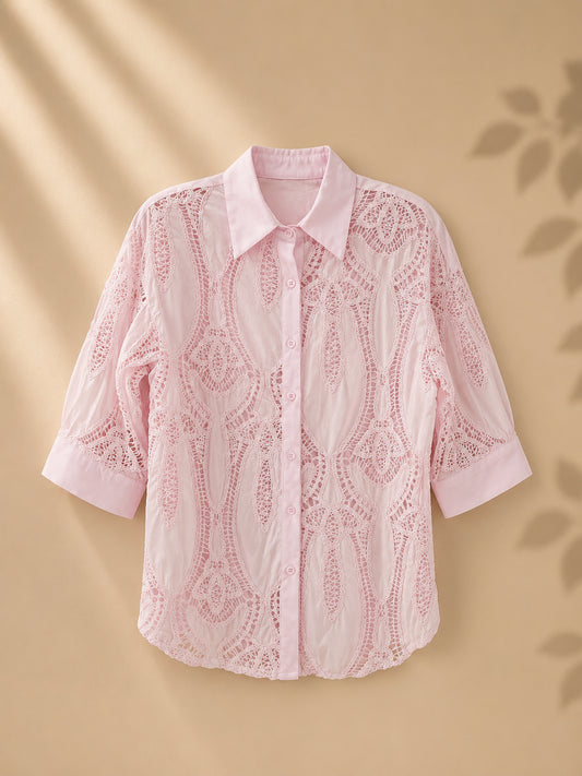 CAMISA ROSA PALIDO BORDADA