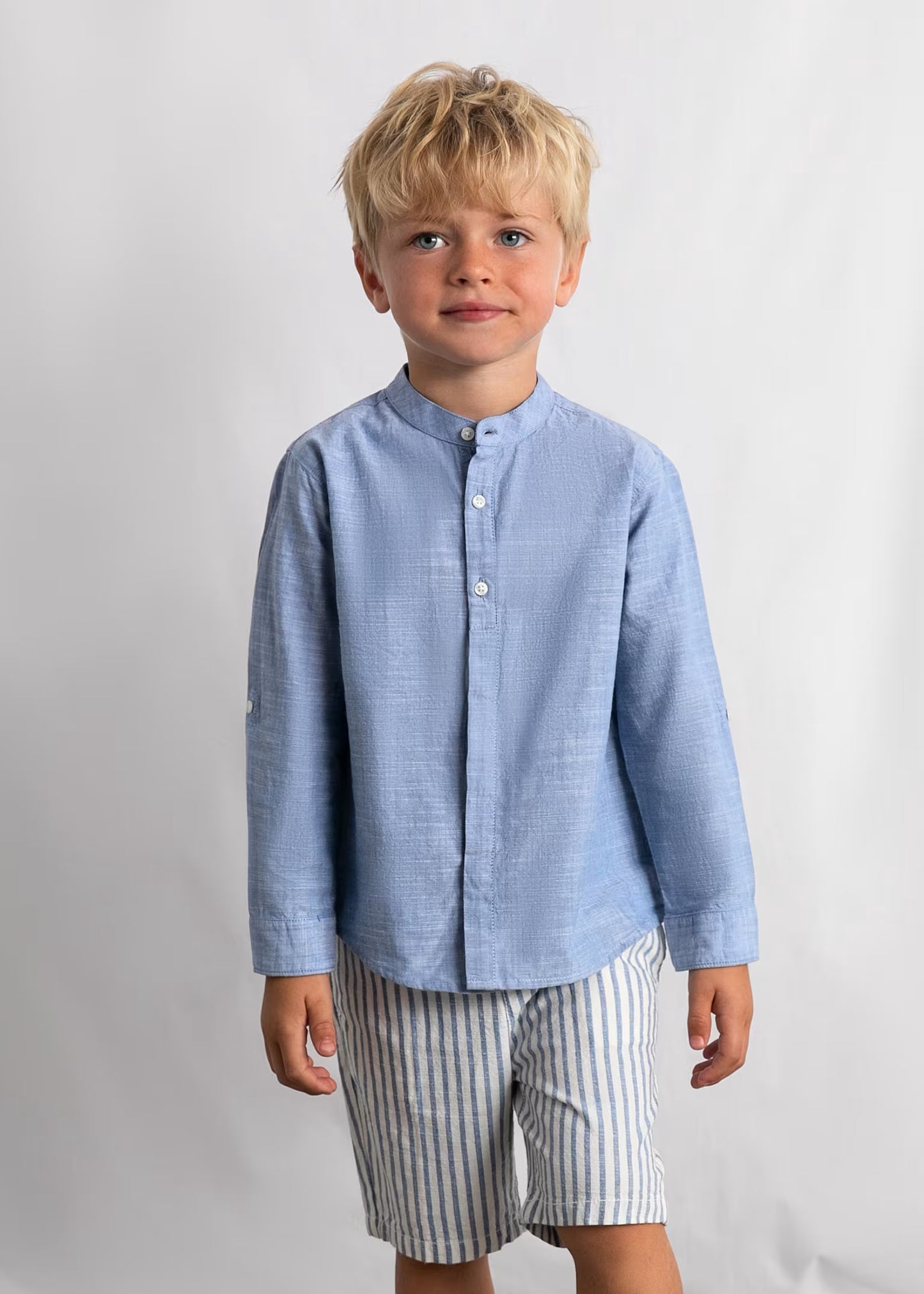Conjunto de bermuda y camisa con lino de manga larga niño
