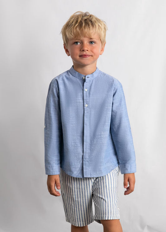 Conjunto de bermuda y camisa con lino de manga larga niño