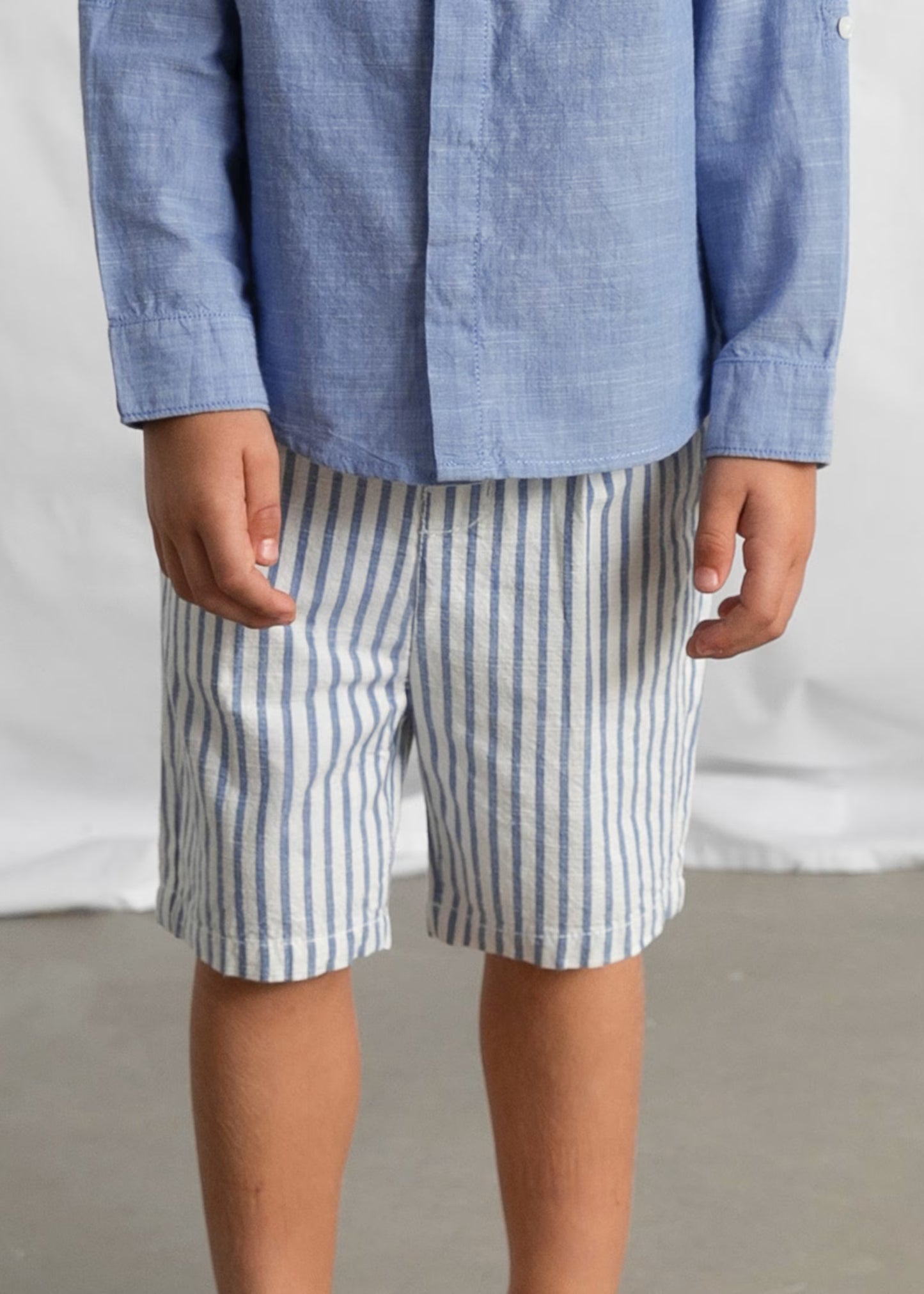 Conjunto de bermuda y camisa con lino de manga larga niño